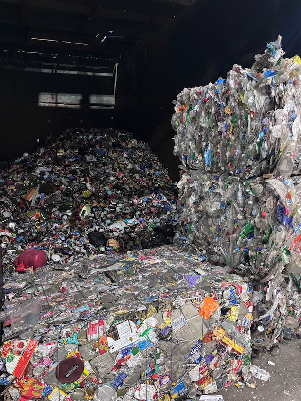Cubed recyclables ready for processing